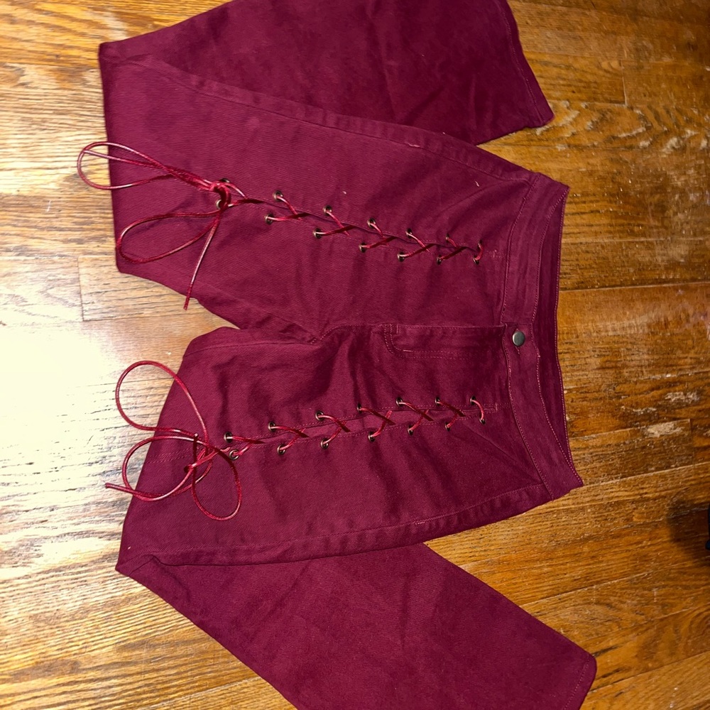 Maroon tie up flared pants size medium - Picture 3 of 9